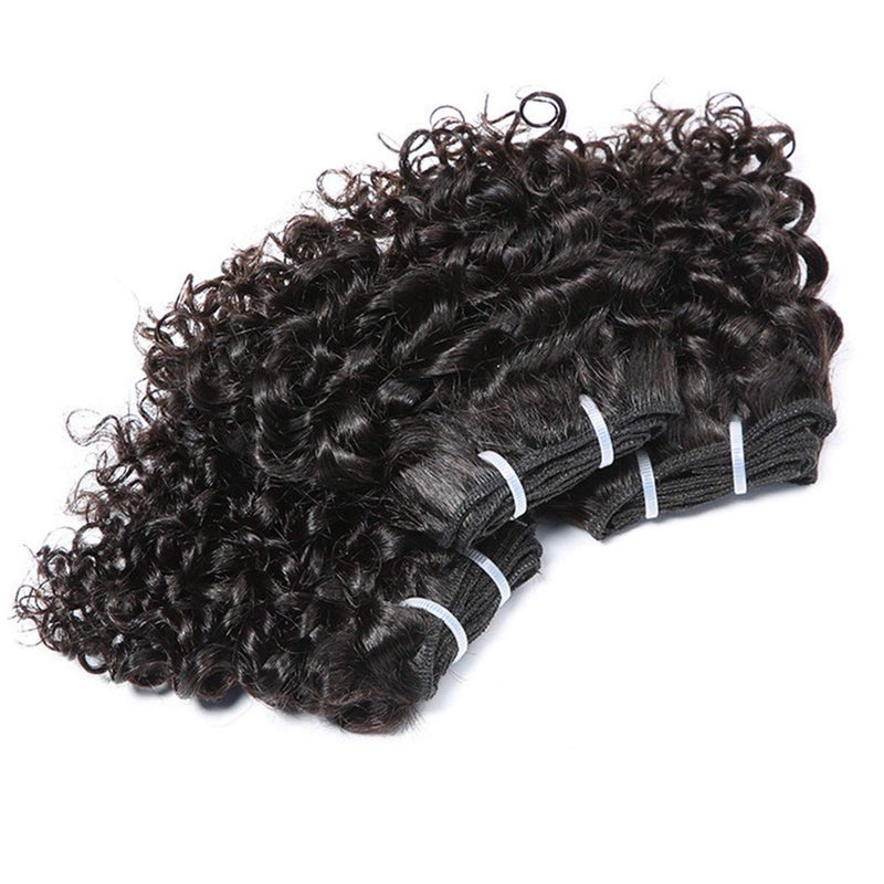 Aiokrtse Peruvian Virgin Hair Short Kinky Curly Human Hair Weave Bundles 3 Bundles 6 inches with 1 Small Closure 122 Grams Natural Colour - Image 3